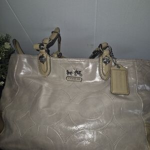 Coach Beige Leather Tote Bag